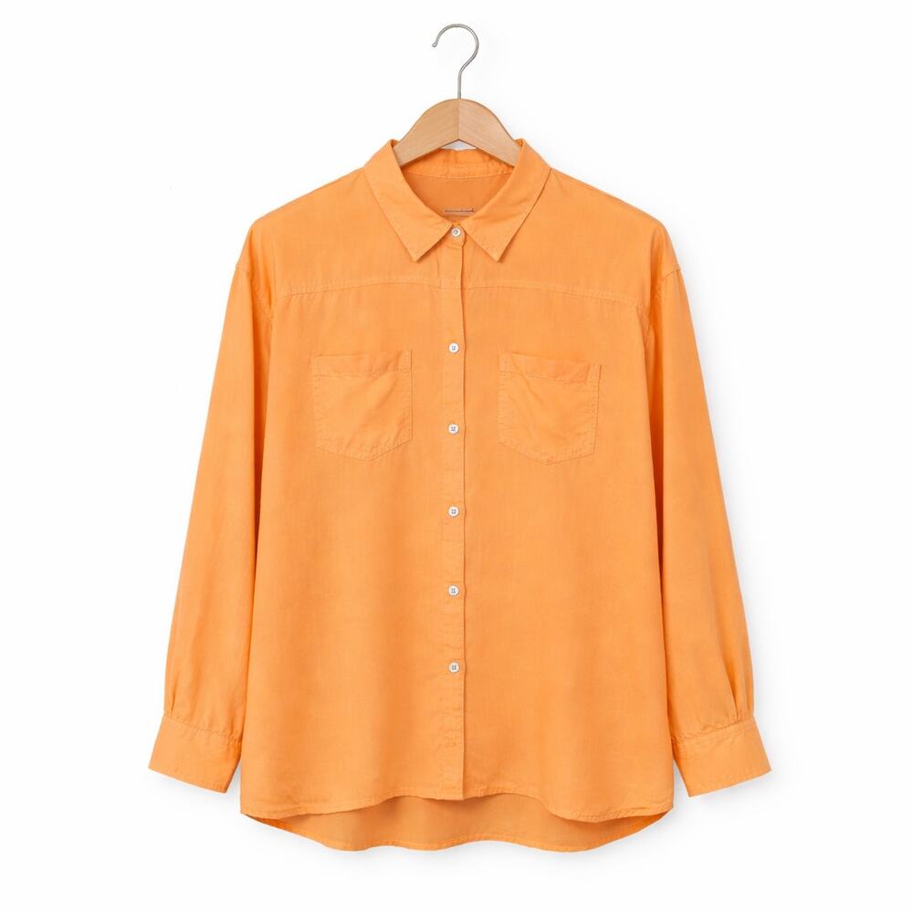 J Jill Top Womens Large Orange 100% Tencel Lyocell Roll Tab Sleeve Relaxed NWT